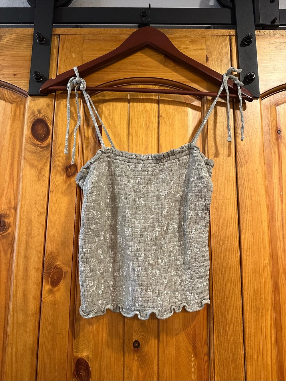 Abercrombie & Fitch Sage Green Smocked Tie-Shoulder Cropped Tube Top